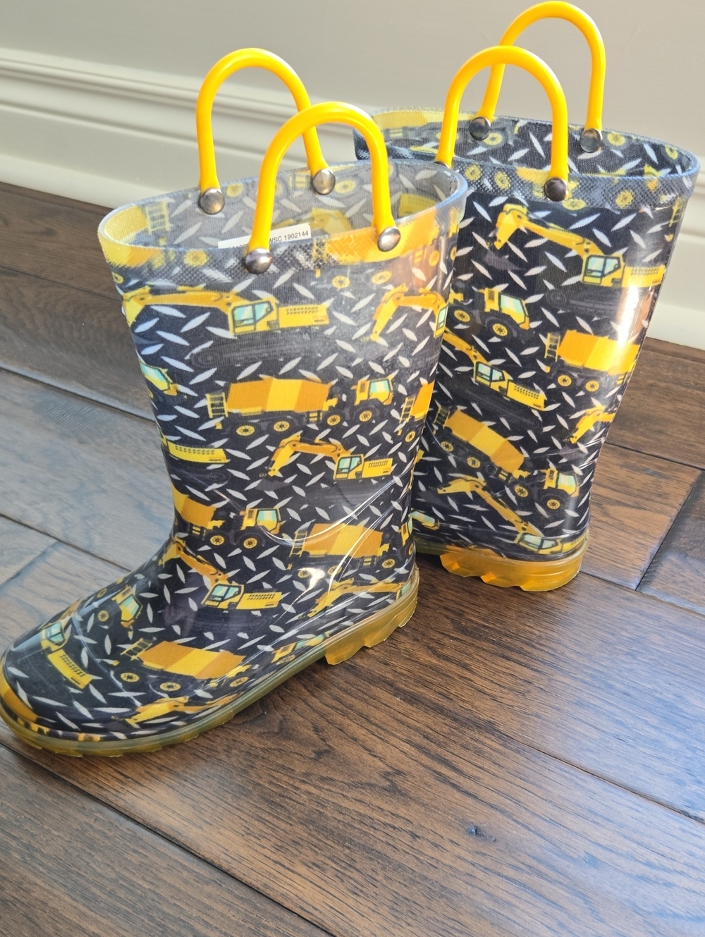 Kids Construction Print Rain Boots Size 13/1 with Light Up Heels